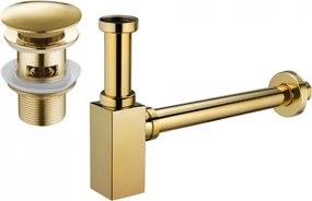 Mexen semi-sifone quadrato per lavabo con tappo clic-clac, con troppopieno, oro - 7992060-50