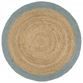 Tappeto Lavorato A Mano İn Juta Con Bordo Verde Oliva 240 Cm /