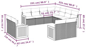 Set Divani da Giardino 11 pz con Cuscini in Polyrattan Grigio