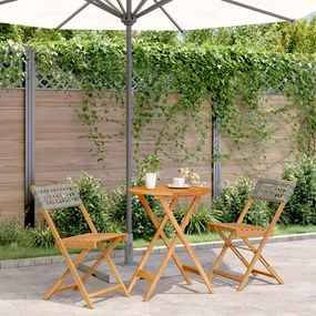 Set Da Bistrot 3 Pz Grigio İn Polyrattan E Legno Massello /