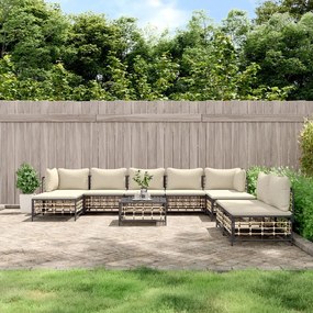 Set divani da giardino 10pz con cuscini antracite in polyrattan