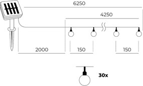 Catena solare LED 30xLED/0,12W/1,2V 1xAA 3000K IP44 400 mAh