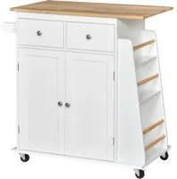 Carrello da Cucina Portaspezie a 3 Livelli e 4 Ruote 89x45x89 cm in MDF e Truciolato Bianco