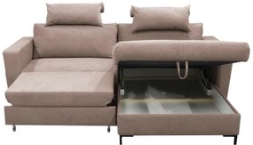 Divano letto angolare a L HORTA con contenitore, angolo destro, rosa