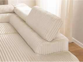 Divano angolare beige (con penisola a destra/a L) con rivestimento in velluto a coste Marbeya – Ropez