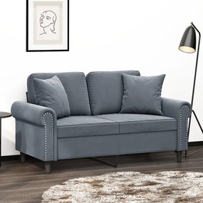 Divano A 2 Posti Con Cuscini Grigio Scuro 120 Cm İn Velluto /