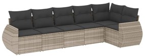 Set divano da giardino 6pz con cuscini grigio chiaro polyrattan