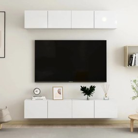 Mobili TV 4 pz Bianco Lucido 80x30x30 cm in Legno Multistrato