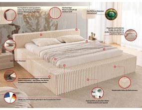 Letto matrimoniale imbottito beige con contenitore e rete inclusi 200x200 cm Cloe – Ropez