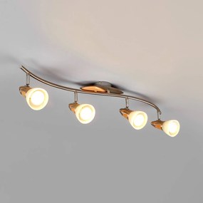 Plafoniera Lindby Marena, a 4 luci, vetro, legno, lunghezza 83 cm