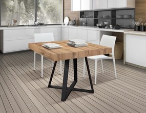 Tavolo FORTE DEI MARMI in legno, finitura rovere rustico e base incrociata in metallo antracite, allungabile 95&#215;90 cm &#8211; 145 x 90 cm