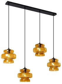 Lampada a sospensione retrò nera con vetro arancione 4 luci - Denise