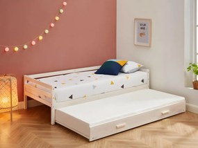 Letto a scomparsa + materasso 2 x 90 x 190 cm Pino massello e MDF Sbiancato - AEDAN II