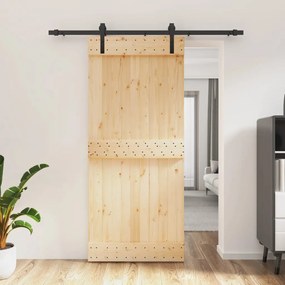 Porta Scorrevole Con Set Hardware 90x210 Cm Legno Massello Pino /
