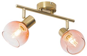 Faretto Art Déco oro con vetro rosa 2 luci - Vidro