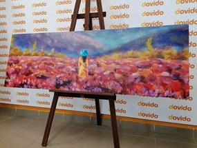 Quadro su tela – Ragazza in abito giallo in un campo di lavanda