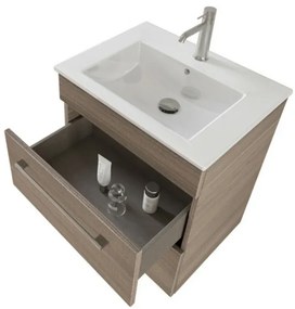 Mobile bagno sospeso 55 cm Smart olmo con lavabo e specchio contenitore