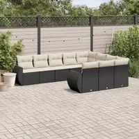 Set Divani da Giardino 10pz con Cuscini in Polyrattan Nero 3254223