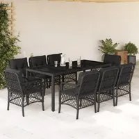 Set da Pranzo da Giardino 9 pz con Cuscini Nero in Polyrattan 3212029