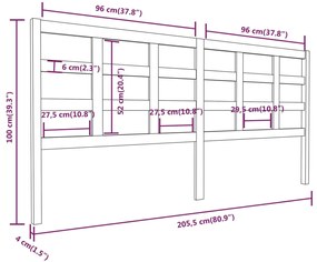 Testiera per Letto Grigia 205,5x4x100 cm Legno Massello di Pino