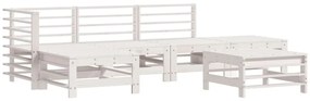 Set divani da giardino 6pz con cuscini in legno massello bianco