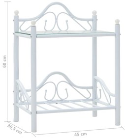 Comodini Set 2 pz Acciaio e Vetro Temperato 45x30,5x60cm Bianco