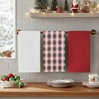 Set 3 strofinacci tartan cuori con cestino