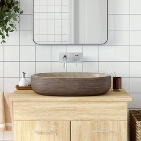 Lavabo Da Appoggio Sabbia E Marrone Ovale 59x40x14 Cm Ceramica /
