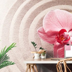 Carta da parati – Sabbia marina e orchidea rosa