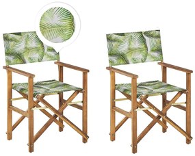 Set di 2 sedie legno di acacia chiaro grigio motivo foglie di palma verde CINE Beliani