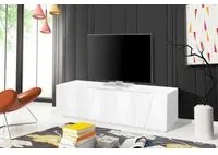 Mobile da soggiorno Porta TV, Made in Italy, Credenza per TV da salotto a 4 ante con dettaglio, cm 162x44h46, Bianco lucido