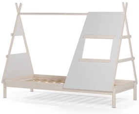 Letto da bambini a forma di casa color crema in pino massiccio con rete inclusa 90x200 cm Enola – Marckeric