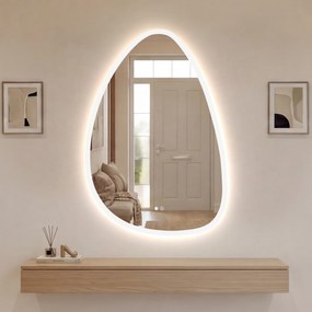 Specchio irregolare con illuminazione, 64×104 cm, bicolore, interruttore touch, tappetino riscaldante