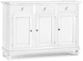 Credenza classica gambe a cipolla tre porte in legno bianco opaco