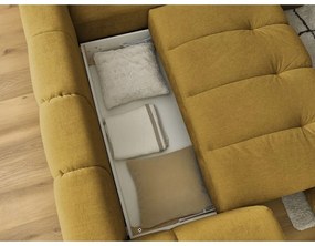 Divano angolare color senape allungabile e con contenitore (penisola a destra/a L) con rivestimento in ciniglia Fuji – Bobochic Paris