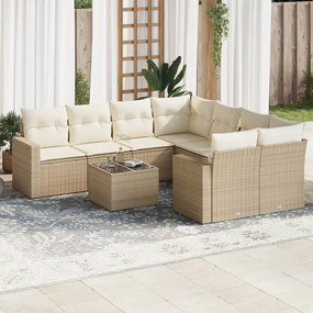 Set divano da giardino 9 pz con cuscini beige in polyrattan