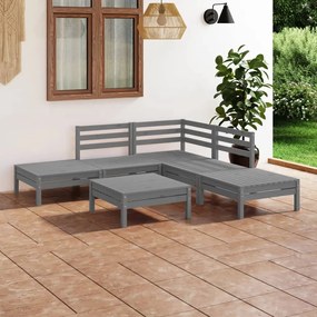 Set Salotto da Giardino 6 pz in Legno Massello di Pino Grigio