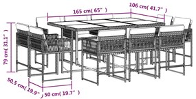 Set da pranzo da giardino 11pz con cuscini in polyrattan grigio