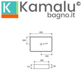 Kamalu - lavabo appoggio rettangolare in ceramica slim bianca | litos-0001