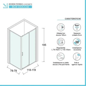 Box doccia angolare 80x120 cm Icon fisso + scorrevole con vetro trasparente