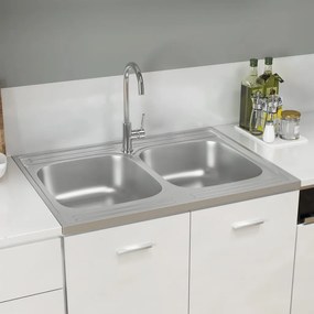 Lavello Cucina Doppia Vasca 800x600x155 Mm Argento Acciaio Inox /