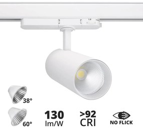 Faro LED 34W per Binario Trifase, 38° + 60° Bianco con driver Philips CRI92 Colore  Bianco Naturale 4.000K