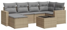 Set divani da giardino 7 pz con cuscini beige in polyrattan