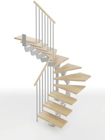 Scala a rampa 2/4 di giro Vida IRIS, larghezza 60 cm, struttura in acciaio grigio argento, gradini in legno faggio, colore faggio