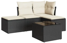 Set divani da giardino 5 pz con cuscini in polyrattan nero