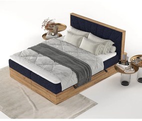 Letto boxspring con contenitore in blu scuro-naturale 200x200 cm Asahi - Maison de Rêve