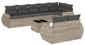 Set divano da giardino 9pz con cuscini grigio chiaro polyrattan