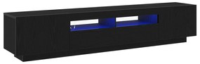 Mobile tv  con luci led, nero rovere, 200x35x40 cm, in legno ingegnerizzato