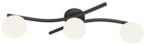 Plafoniera 3 Luci Hel In Accciaio Nero E Sfere In Vetro Bianco