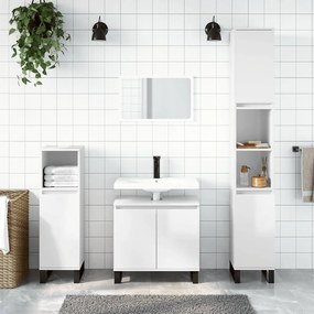 Set mobili da bagno 3 pz bianco lucido in legno multistrato